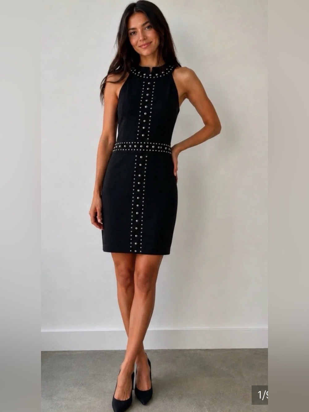 Cache Scuba Halter Stretch Bodycon Dress NWT Studded Cocktail Party Black Size S